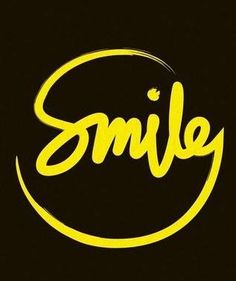 the word smile written in yellow on a black background