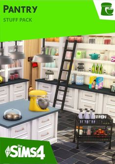 the kitchen is clean and ready to be used in the sims4 game pantry stuff