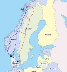 a map showing the route from sweden to finland