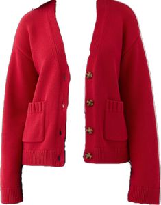 Gap Cotton Winter Cardigan, Gap Cotton Cardigan For Winter, Red V-neck Cotton Outerwear, Classic Gap Cardigan For Fall, Classic Gap Fall Cardigan, Cotton V-neck Sweater With Pockets, Gap V-neck Fall Sweater, Gap Cardigan With Button Closure For Fall, Casual V-neck Sweater By Gap