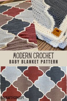 the modern crochet baby blanket pattern is shown