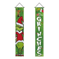 two christmas banners with the grin on them