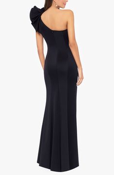 This smooth one-shoulder gown is sure to catch the eye of every onlooker as you pass through the party with a boldly ruffled detail. 58" length Back zip closure One-shoulder neck Single cap sleeve Lined 95% polyester, 5% spandex Dry clean Made in the USA Scuba Gown, Trumpet Gown, One Shoulder Gown, Nordstrom Dresses, The Eye, Cap Sleeve, Evening Gowns, Cap Sleeves, One Shoulder