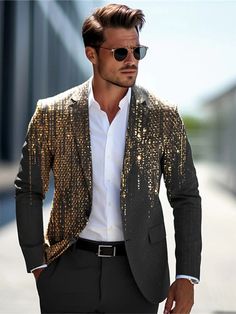 Color: gold, Size: XXXL Men Boutique, Gold Blazer, Boutique Business, Printing Business, Men's Suits, Blazers For Men, New Man, Purple Gold, Four Seasons