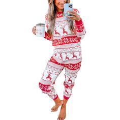 Red Snow Reindeer Christmas Mom Loungewear Cozy Red Christmas Sleepwear, Cozy Red Winter Sleepwear, Casual Winter Holiday Sleepwear, Casual Winter Sleepwear For Holidays, Red Holiday Sleepwear For Winter, Red Festive Winter Sleepwear, Red Snow, Reindeer Christmas, Christmas Mom