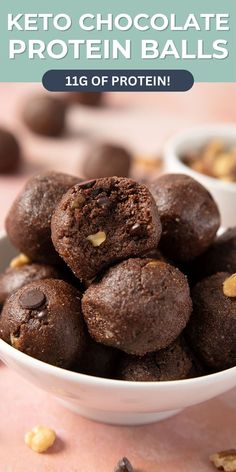 a white bowl filled with chocolate protein balls