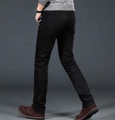 Men's Casual Black Jeans is masculine and sexy. Versatile black jeans for men that are very durable and strong. The style is slim fit and casual that is comfortable to wear. These great men's black jeans come in two different types. One carries velvet insulation make it suitable for cooler temperatures. Really nice black jeans for men that will carry you across your outfit journey. Free Shipping Available! The Men's Casual Black Jeans features:- High-Quality black jeans for men that are durable Jean Top Outfits, Jean Trousers, Mens Casual Jeans, Business Casual Pants, Jean Short Outfits, Elastic Jeans, Jeans Outfit Winter, Jeans Outfit Fall, Black Jeans Men