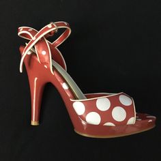 Fun Party Or Costume Shoes! Red With White Polka Dots. Great For Pin Up Or Retro Looks Has Some Minor Scuffs N Cracking From Storage But Never Worn Retro Party Heels In Synthetic Material, Polka Dot Round Toe Heels For Parties, Polka Dot Heels For Summer Party, Retro Red Heels For Spring, Retro Party Heels With Red Sole, Retro Red Heels For Summer, Retro Ankle-high Party Heels, Retro Ankle-high Heels For Parties, Retro Spring Heels With Red Sole