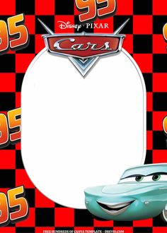 the poster for cars is shown in red and black