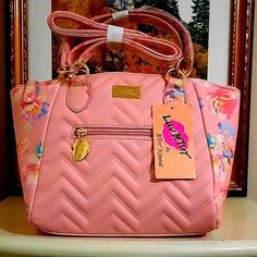 New With Tags, Betsey Johnson's Adorable, "Luv U Betsey, Kinley Satchel In A Beautiful Blush Pink And Floral Design. Has An Attachable/Detachable, Adjustable Strap For Conversion To A Crossbody Or Shoulder Bag. Measures Approximately 10" H 9" H 4" D. Pink Satchel For Spring, Pink Shoulder Satchel For Spring, Pink Tote Satchel For Spring, Feminine Pink Crossbody Satchel, Spring Pink Tote Satchel, Feminine Pink Satchel For Daily Use, Feminine Pink Satchel For Travel, Feminine Pink Travel Satchel, Pink Double Handle Satchel For Spring