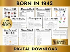 born in 1932 movie trivia game bundle with gold foil and black text on it