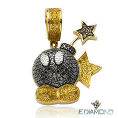 Diamond Mario Bomb Pendant High Quality Jewelry With Clean,Bright, Glimmering Natural Diamonds. Black And Yellow Diamond Mario Bomb Pendant Fancy Color Yellow, Black And Red Natural Diamonds Brand New/ Nick Slade Design Superior Quality Jewelry Cut: Round Color: Fancy Carat: 1.00 Total Carats Clarity: Si1 Gold: 10 Karat Solid Gold / Natural Size: Medium Large Pendant Brother Cartoon, Mario Brother, Black And Yellow, Mario, Diamonds, Yellow Gold, Yellow, Pendant