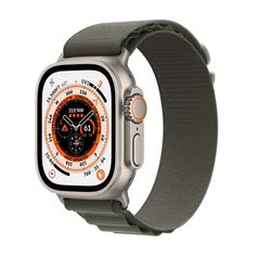 the apple watch series 4 is shown with an orange and white dial on its face