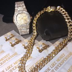 Heavy Watch & 18" Chain Water Resistant Premium Real Lab Diamonds Vvs Clarity Shine_real Gold 4x’s Over Stainless Steel = Long Lasting Quality_clean With Mild Soap But Never Use Any Harsh Chemicals_the Only Difference From Natural Earth Diamonds Is The Price Tag, They Look Identical..."Look Like Money Without Overspending" Music Videos, Events, Photos, Entertainment Industry Drip! They Do Pass Some Diamond Testers, But They Do Not Pass All... You Will Not Be Able To Trick The Pawn Shop. These Are Simply Not Worth Much But They Look Brilliant. Similar Pieces Being Sold At Malls For $400 Through $1,000 Plus _super Fast Shipping. Thank You For Shopping With Queenie Positive Reviews Pawn Shop, Natural Earth, Entertainment Industry, Price Tag, Lab Diamonds, Mild Soap, Real Gold, Accessories Watches, Music Videos