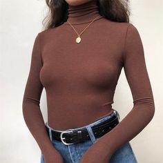 Small high-necked thread long-sleeved base T-shirt autumn and winter sexy slim bodysuit Slim Bodysuit, Slim Girl, Turtleneck Bodysuit, White Shirt Men, Bodysuit Top, Knit Bodysuit, Neutral Outfit