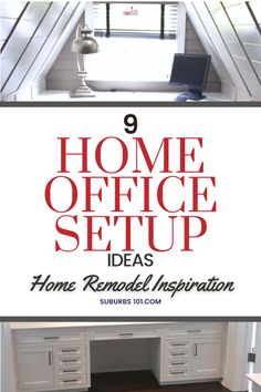 an office desk with the title 9 home office setup ideas