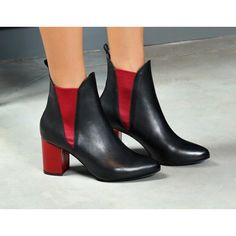 Red Leather Shoes With Leather Sole For Fall, Black Pointed Toe Chelsea Boots With Leather Lining, Black Chelsea Boots With Leather Lining And Pointed Toe, Black High Ankle Boots With Red Sole, Black Boots With Red Sole For Fall, Ankle-high Leather Heels With Red Sole, Black Ankle-high Heeled Boots With Leather Lining, Black Ankle-high Boots With Red Sole, Black Chelsea Boots With Sculpted Heel