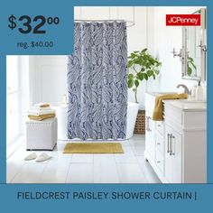 Add a splash of color and texture to your bathroom with this Fieldcrest paisley print shower curtain. Crafted from 100% cotton percale, this curtain has an intricate two-tone pattern for a chic, whimsical finish. Blend it with other matching or neutral-toned pieces from the collection.Number of Hook Holes: 12Included: 1 72x72 Inch Shower Curtain(s)Shower Curtain Liner: Liner Not RequiredMeasurements: 72 Length/InchesBase Material: 100% CottonShower Curtain/Liner Material: 100% CottonDecor Style… Apartments Ideas, Paisley Shower Curtain, Shower Curtain Color, Shower Curtain Blue, Shower Curtain Liner, Living Room Decor Apartment, Paisley Print, Color Splash, Shower Curtain