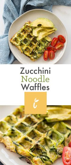 zucchini noodle waffles with tomatoes on the side