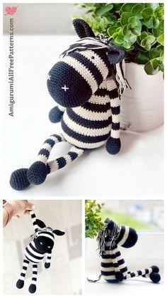 crocheted zebra stuffed animal pattern with instructions to make it's legs and tail