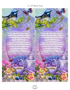 two cards with flowers and teapots on them