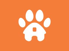 an orange background with a white dog's paw and the letter a on it