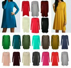 Top Rated Women Long Sleeve Swing Dress Ladies Flared A Line Skater Dresses Uk Size 8-26, Stunning Womens Dresses Solid Plain Dresses For Fall, Solid Plain Dress For Fall, Plain Dress For Fall, Solid Fall Dress, Casual Plain Dresses For Winter, Casual Plain Winter Dress, Long Sleeve Solid Sweater Dress For Fall, Long Sleeve Sweater Dress In Solid Color For Fall, Casual Solid Color Mini Length Long Sleeve Dress