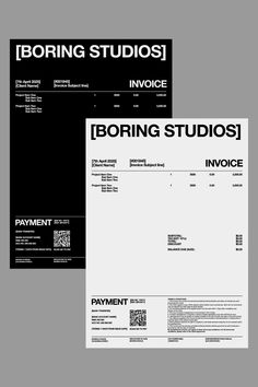 an invoice is displayed on top of a piece of paper with the words boring studios