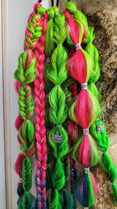 Get ready for a festival or rave with our ready-made hair braids. Extensions in neon green, pink and blue colors with silver hair accessories. One set equals 1 elastic containing 5 styles of braids and other hair bands. Hair measures 20-24 inches in length. DELIVERY: Delivery is free and will be adjusted if you order several items, but if you want to pick up the order from me, in Trois-Rivières, enter the promo code 3RIVIERES to avoid delivery costs. For additional questions, contact me! SOCIAL Hair With Elastic Bands, Styles Of Braids, Rave Braids, Braids Extensions, Gothic Angel, Silver Hair Accessories, Rave Hair, Hair Braids, Hair Bands