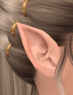 an artist's rendering of a woman with three gold ear rings on her ears