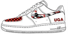 Sneakers by Nike. Designs painted by DJ ZO Designs Available in all schools and school colors Please enter your school's name or "go (mascot name)" in "college name" box Hand-painted checkered pattern on toe boxes, camo print on swooshes, and your school's name or "go (mascot name)" on outer sides under swoosh SIZE & FIT Nike AF1s run true to size Women's Nike Shoe Size Chart White Custom Logo Sneakers For Streetwear, Sporty Low-top Sneakers For College, Casual Red Sneakers With Custom Artwork, Sporty Custom Sneakers With Artwork, Name Boxes, College Names, Nike Shoe, Box Hand, Nike Shoes Women