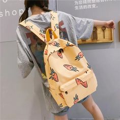 UAKISS - Original Cartoon Print Girl Backpack Large Capacity Cute Female Student Schoolbag Classic Lightweight Portable Backpacks Casual Orange Backpack Bag, Casual Yellow Backpack, Casual Orange Backpack, Casual Orange Standard Backpack, Casual Yellow Backpack For Students, Casual Orange Backpack For Everyday, Woven Beach Bags, Silver Handbag, Shoulder Bags For School