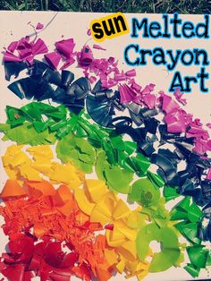 the sun melted crayon art project is made with colored paper and ribbon bows