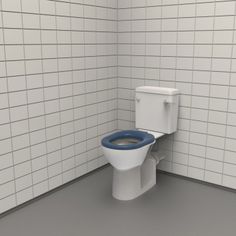 there is a toilet in the corner of this room with white tiles on the walls