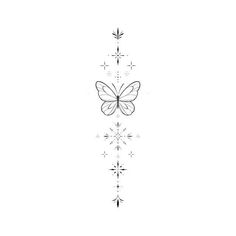 a line drawing of a butterfly with stars on it's back and wings flying in the air