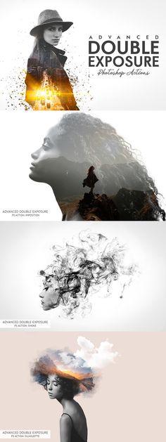 three different types of digital images with the words double exposure on them and an image of a