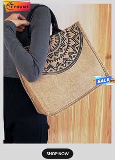 Ethnic Linen Tote Bag Shoulder Shopping Bag Bohemian Large Capacity Hobo Bag For Shopping, Bohemian Style Rectangular Canvas Shopping Bag, Bohemian Rectangular Canvas Shopping Bag, Bohemian Canvas Shopping Bag, Bohemian Canvas Shoulder Bag For Shopping, Bohemian Brown Canvas Bag With Large Capacity, Bohemian Satchel Beach Bag For Shopping, Bohemian Satchel For Shopping, Bohemian Crochet Shoulder Bag For Shopping