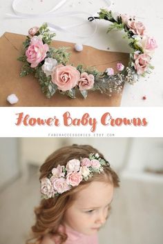 Flower girl crown for toddlers by FaberAccessories. Baby girl flower crown, Wedding floral hair piece for kids, Little Bridesmaid hair accessories. This beautiful flower crown is made of silk paper flowers and leafs #weddinghairstyle #rusticwedding Flower Girl Headpiece Floral Crowns, Kids Tiara, Diy Floral Crown, Flower Headband Diy, Floral Hair Piece, Flower Girl Headpiece, Hair Accessories Crown, Wedding Flower Jewelry, Headband Diy