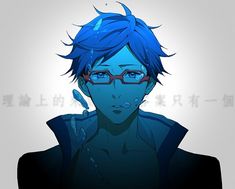 an anime character with blue hair and glasses