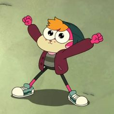 a cartoon character is holding his arms up