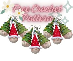 crochet christmas ornament pattern with santa hats and trees