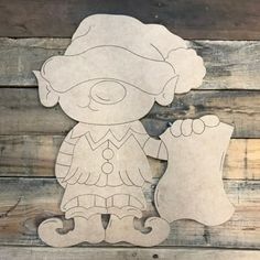 a wooden cutout of a cartoon character