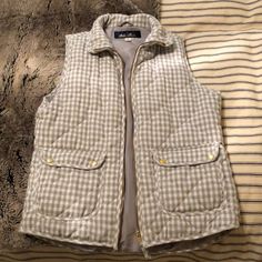 Brand New Only Worn Once Grey And White Plaid Vest. Bought From Francesca’s. Preppy White Fitted Outerwear, White Fitted Preppy Outerwear, Preppy White Outerwear For Spring, Preppy Cotton Outerwear For Spring, Plaid Vest, Blue Rain, White Plaid, Gray White, Grey And White