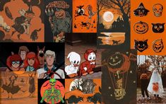 a collage of halloween images with pumpkins, ghostes and other things on them