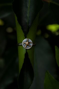 I've loved starfish ever since I was a little girl. To spot one is always such a treasure, so I had to make some starfish jewelry. And what could be cuter than little golden starfish ring? A sweet raw brass (not plated) starfish set on a solid sterling silver back plate and ring band. Perfect for starfish, beach, and ocean lovers. I hand hammered the band for texture and a patina has been added for a more rustic, realistic look. Patinas change over time by the wearer so your ring will eventually Ocean-inspired Round Jewelry With Starfish Charm, Adjustable Starfish Charm Jewelry, Beachy Starfish Jewelry Gift, Unique Starfish Jewelry As A Gift, Nickel Free Starfish Jewelry In Ocean-inspired Style, Nickel-free Starfish Jewelry With Ocean-inspired Style, Ocean-inspired Starfish Nickel-free Jewelry, Nickel-free Starfish Shaped Ocean-inspired Jewelry, Nickel-free Star-shaped Ocean-inspired Jewelry