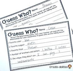 two printable guess who worksheets for students to practice their writing skills and spelling