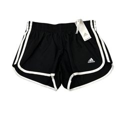 Brand New With Tags, Tag Price Is $30. Waist Measurement Is Approximately 29 Inches. Inseam Is Approximately 3 Inches. Built In Lined Shorts On The Inside. These Adidas Women's Marathon 20 Shorts Are A Must-Have For Any Athletic Woman. With A Solid Pattern, Pull-On Closure, And Flat Front Design, These Shorts Are Perfect For Both Casual Wear And Active Pursuits Such As Running And Jogging. The Shorts Are Made With Breathable Polyester Material, Ensuring Comfort During Any Season, Whether It Be W Adidas Shorts Women, Rita Ora Adidas, Black And White Shorts, Tennis Skort, Adidas Shorts, Black And White Color, Cycling Shorts, Manado, Blue Adidas