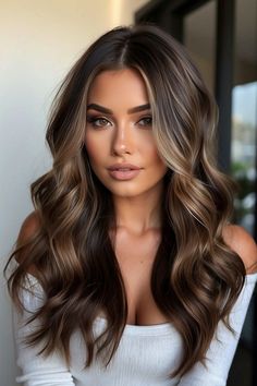 Sophisticated Style: Trendy Radish Brown Hair Colors Heavy Highlights On Dark Hair, Chocolate Brunette Hair Color, Balayage Hair Brunette Long, Heavy Highlights, Highlights On Dark Hair, Zicxa Photos, Ideas For Dark Hair, Long Hair Pictures, Dark Hair With Highlights