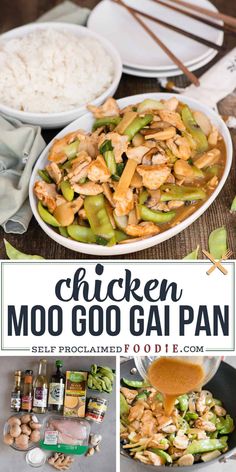 chicken moo go gai pan with rice and vegetables