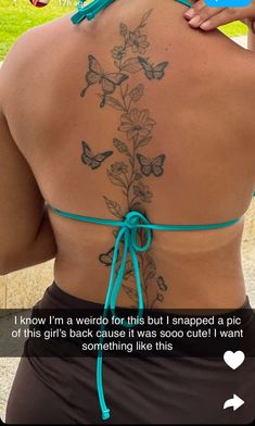 the back of a woman's body with butterflies on it and a quote about love